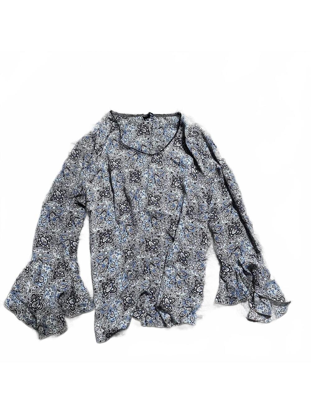 Y2K Anxiety Cafe Paisley Print Bell Sleeve Blouse Size XL